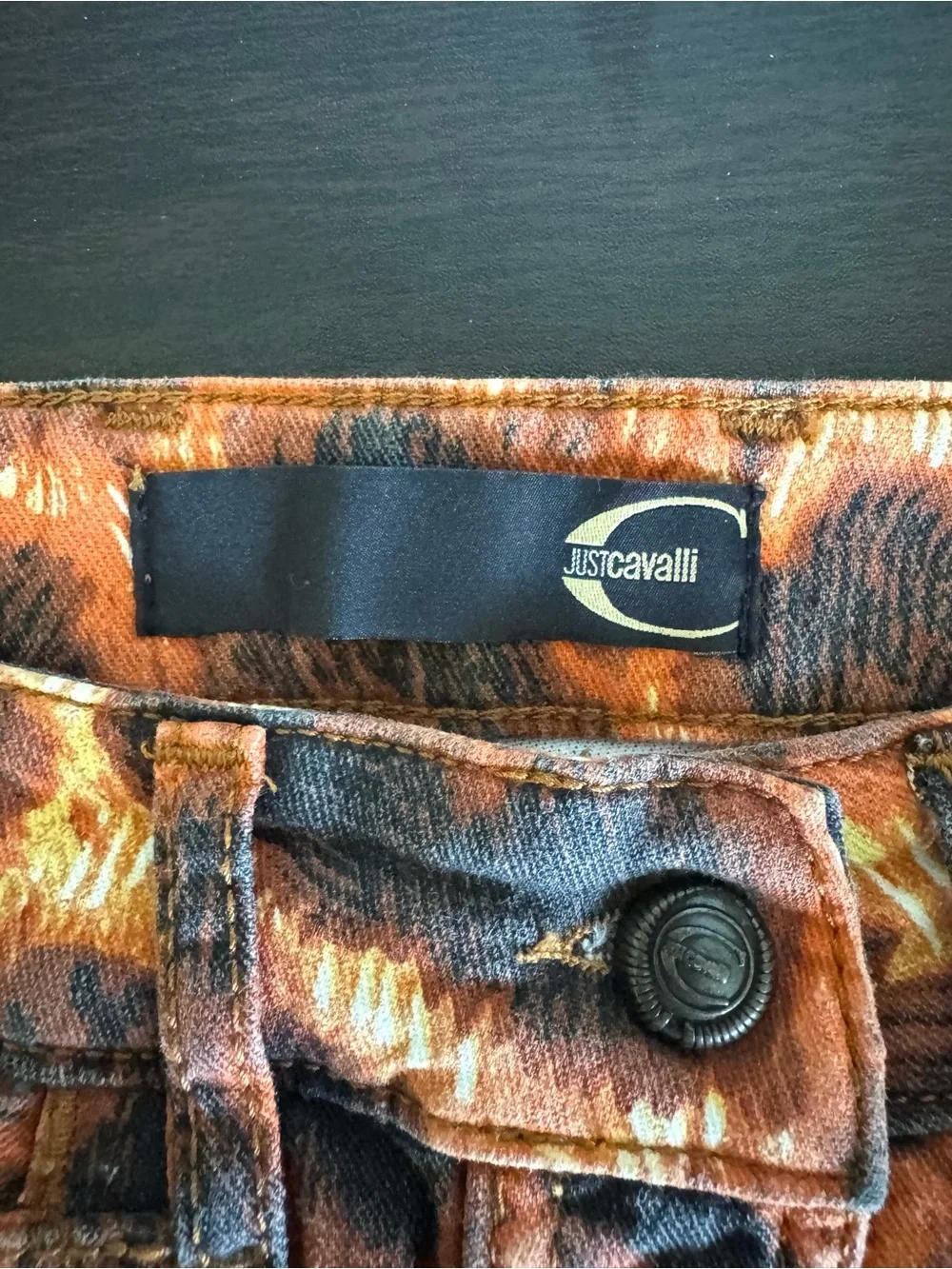 JUST CAVALLI Orange Leopard Denim Button-Front Skirt 8/44 EUC - Picture 5 of 11